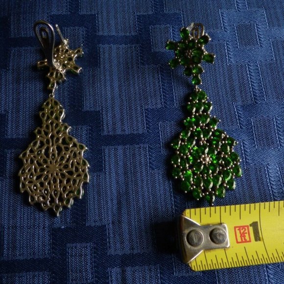 GOTH BOHO WEDDING PEAR GREEN CHROME DIOPSIDE 925 STERLING SILVER DANGLE EARRINGS